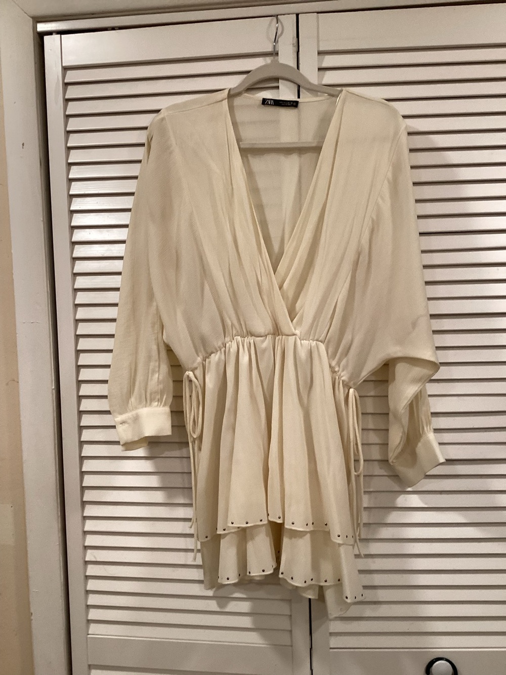 Zara Studded Mini Boho Dress in Cream NWOTs Large - Picture 2 of 6